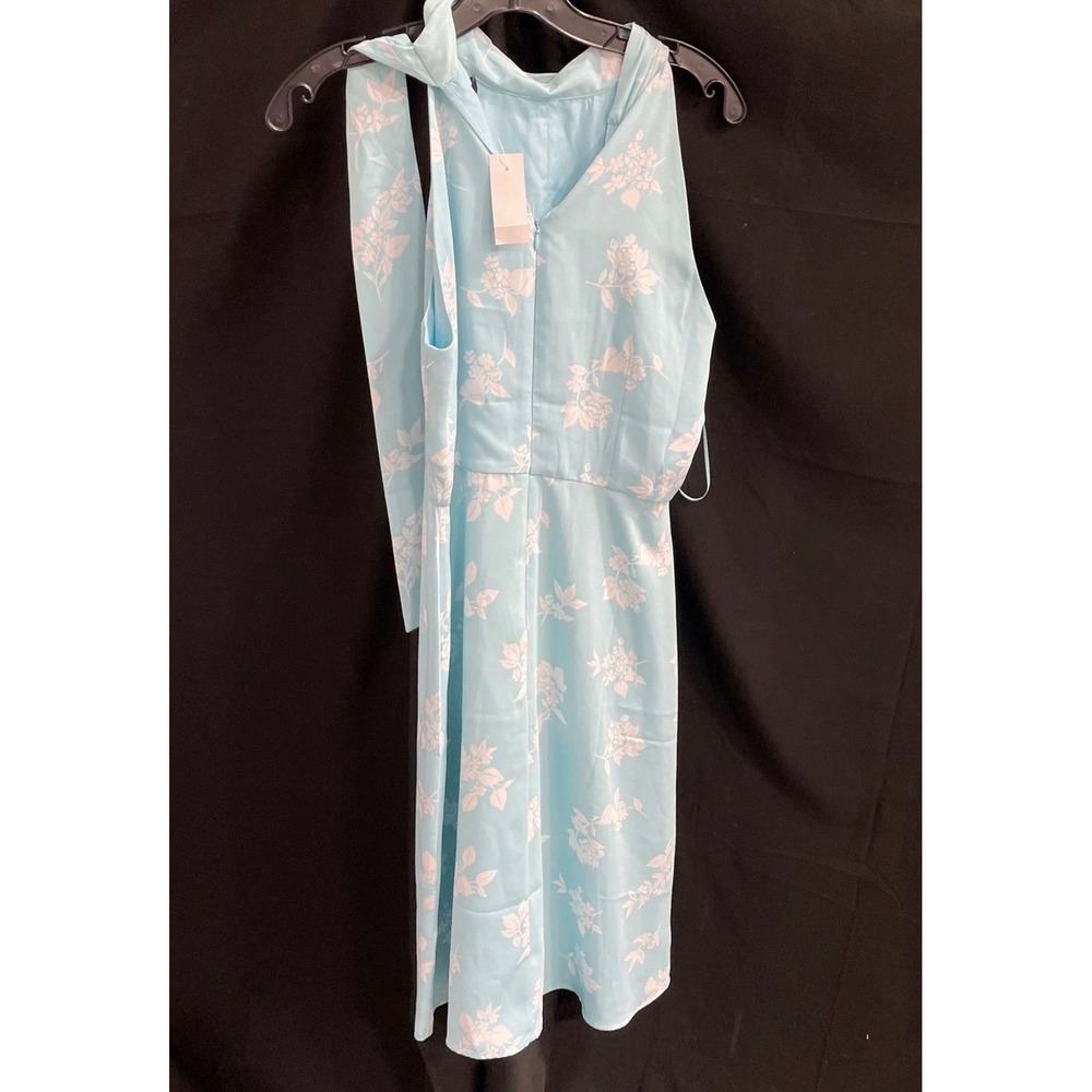 Ann Taylor Blue tropical Floral Halter Midi Dress Tie Neck Satin Size 6 NWT - Picture 3 of 4